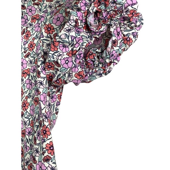 ZARA Cotton Smock Ruffle Floral Print Poplin Blouse Shortsleeve Elastic S Pink - Picture 5 of 12